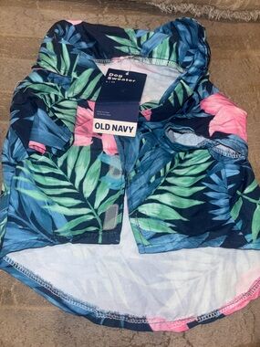 Old Navy Navy Tropical Leaf Hooded Dog Shirt with Pink Accents